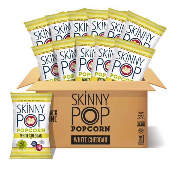 SkinnyPop Popcorn, Gluten Free, Non-GMO, Healthy Snacks, Skinny Pop Dairy Free White Cheddar Popcorn, 4.4oz Grocery Size Snack Bags (12 Count)